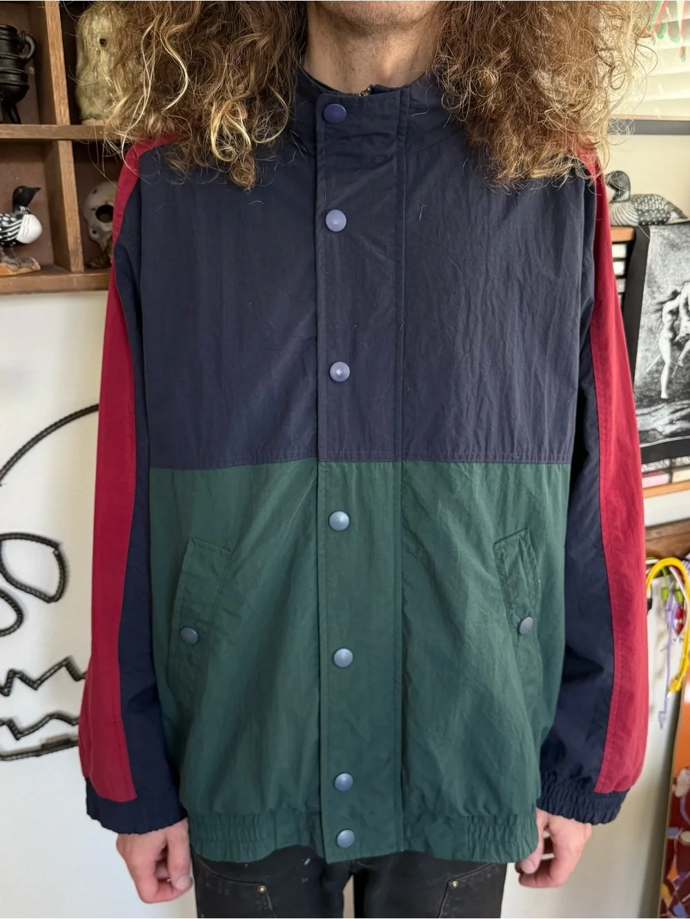 💀 SOLD 💀 Vintage 80s Izod Colorblock Lightweight Hooded Jacket ~ Size XL - Picture 1 of 9